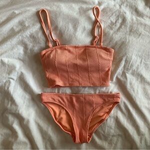 Aerie Orange Crinkle Bandeau Bikini Set